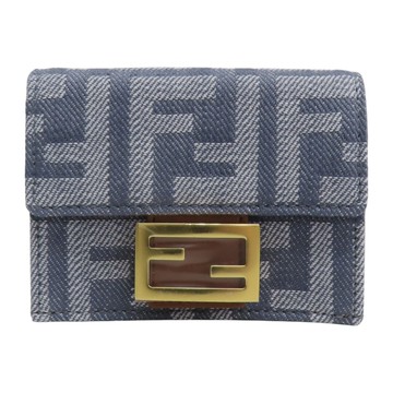 【二手名牌BRAND OFF】FENDI 芬迪 灰色 提花帆布 金扣 三折短夾 8M0395