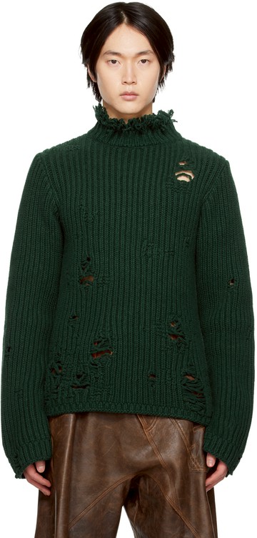 JW Anderson 绿色做旧高领毛衣
