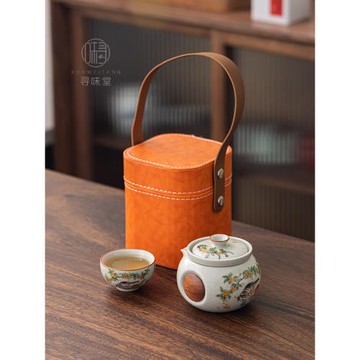 米黃汝窯手抓壺旅行套裝｜貓咪快客杯復古汝瓷便攜陶瓷功夫茶具