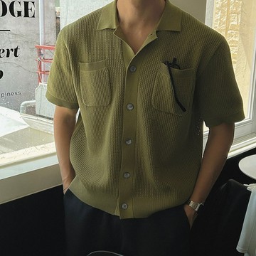 正韓堅挺涼感針織雙口袋短袖開襟衫 8色 YUPPIE 預購商品 0707