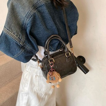 單肩斜挎小衆復古保齡球包包女式秋冬包高級感棕色小方包 上班包包 女用包包 songmont 包包 高級感包包背帶