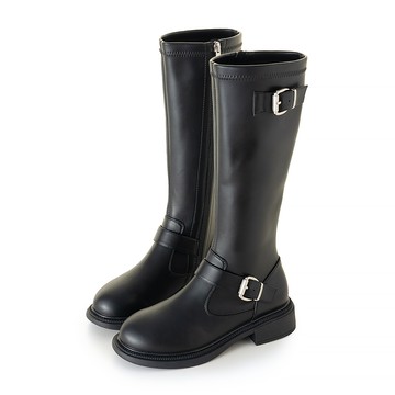 (35.36最後一雙)(原價2280)率性簡約雙釦長靴 銀釦黑 LL-2317DB (版型偏小)