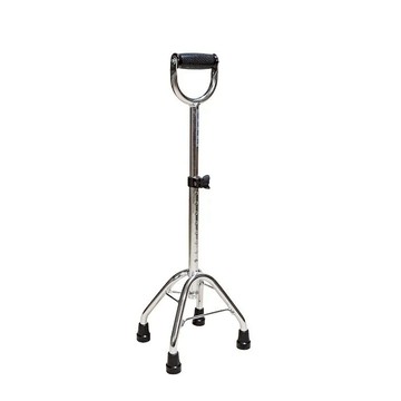 【海夫健康生活館】頤辰億 醫療用手杖(未滅菌) 頤辰 鋁合金可調式 四腳拐 中爪U型 手杖 銀色(YC-942L-A)