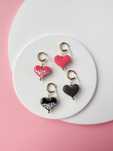 • 手工軟陶耳環 • 雙面垂吊愛心