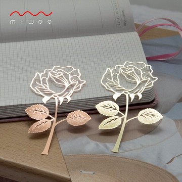 miwoo中國風創意玫瑰花書簽金屬可愛不銹鋼情人節禮物可代寫賀卡