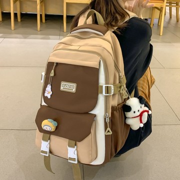 熱銷💯書包女校園風日係女生初中高中生大容量雙肩包韓版大學生撞色背包學院風多口袋加厚護脊大學生後背包 畢旅背包 H8DZ