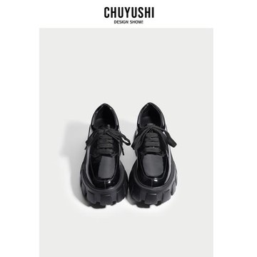 CHUYUSHI 劉雯同款真皮小皮鞋女英倫風增高厚底漆皮系帶松糕單鞋