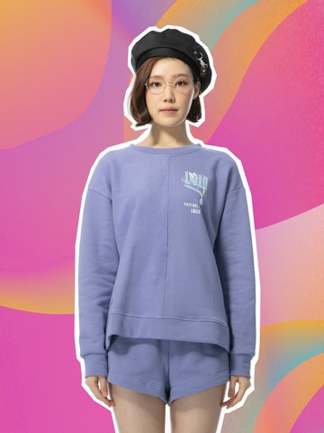 水滴笑臉寬鬆拼接刷毛衛衣