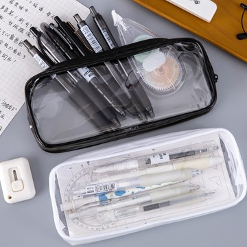台灣現貨⭐透明筆袋 日式簡約筆袋 文具盒 透明收納袋 大容量 化妝收納 桌上收納 文具收納 學生小禮物 防水包 鉛筆盒