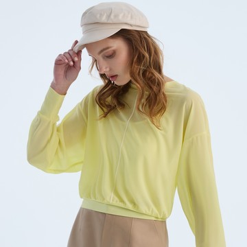 SO NICE 後排釦設計透膚短版上衣