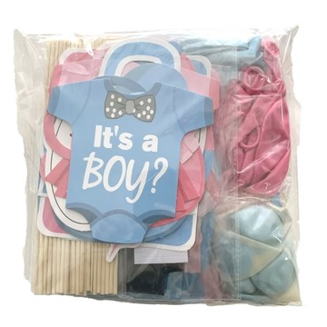 寶寶性別揭曉派對組  氣球  拉旗  拍照道具  1組  藍色+粉色