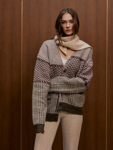 Wool Handmade Jacquard Cardigan [Brown]