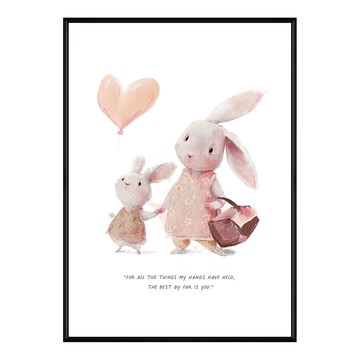 Boluo 波蘿選畫所 最好的你 兔子母子愛心氣球裝飾畫  40 x 30cm  黑色