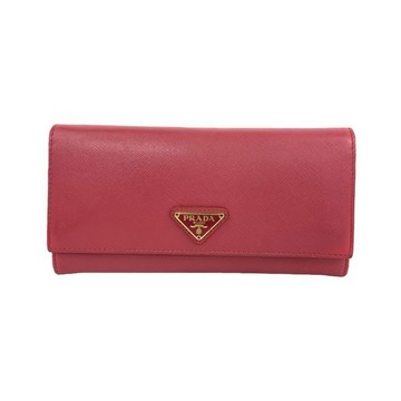 prada 紅色 saffiano 掀蓋長夾