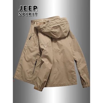Jeep吉普新款春季夾克男休閑大碼外套速干可脫卸帽多袋中長款工裝