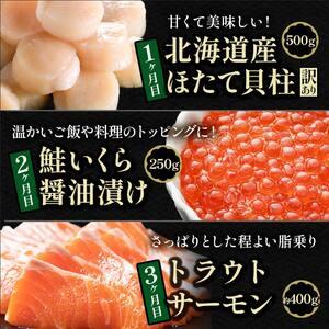 ふるさと納税 北の味覚海鮮3点定期便 いくら250g サーモン400g ほたて500g 海鮮丼 セット 鮭 シャケ サケ 魚卵 海鮮 海鮮セット 海鮮醤油漬 刺身.. 北海道釧路市