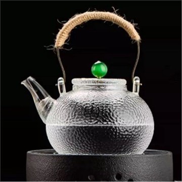 燒水壺銅把玻璃提梁壺茶壺日式耐熱玻璃茶壺錘紋煮茶壺電陶爐專用