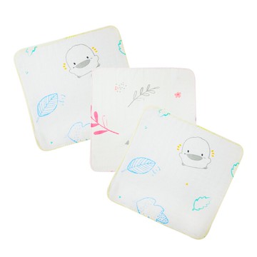 黃色小鴨 雙層水洗印花手帕3入 30*30cm 淺藍/淺粉【德芳保健藥妝】
