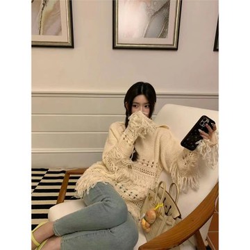 seoul馬球衫 unisex美學 我愛的小眾設計感 慵懶羊毛流蘇鏤空毛衣