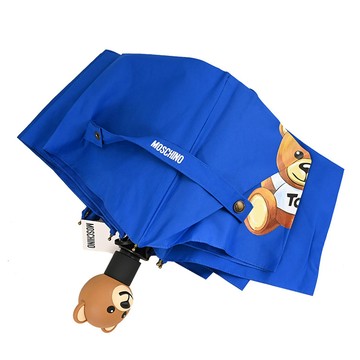 MOSCHINO 8080 愛心小熊LOGO圖樣自動摺疊晴雨傘.藍