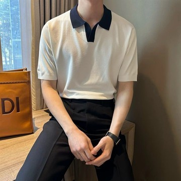 都市輕熟風撞色翻領Polo衫男夏季時尚休閒針織衫100上衣2026年ins
