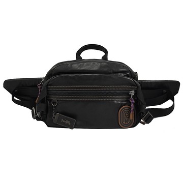 COACH 69134 流線C徵章LOGO休閒皮革大款胸口包.黑