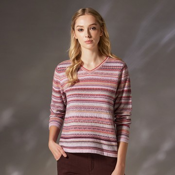 喀什米爾草木染V領花紋長袖羊絨衫(2色)