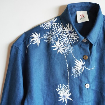 亞麻襯衫 藍色 <海中植物>