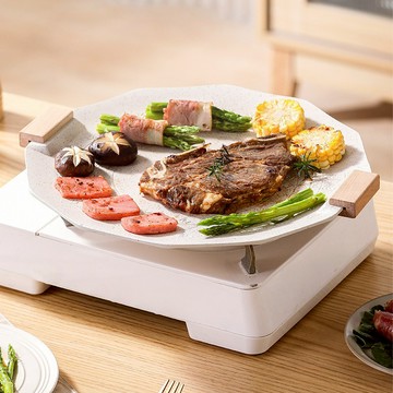 【好玩旅物】35cm_ 六角形麥飯石不沾鍋露營烤盤35cm_白色