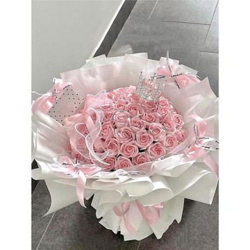 52朵紅粉玫瑰花束仿真永生香皂花成品情人節送男女友生日節日禮物