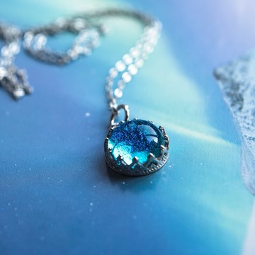 冰島鑲嵌捷克琉璃寶石原創英國進口銀托 925純銀項鏈吊墜銀飾銀鏈