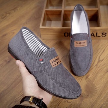 布鞋男春季平底爸爸鞋時尚休閑帆布鞋黑色工作鞋防滑開車鞋