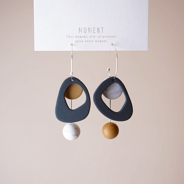 Gia 原創設計 手工軟陶 幾何形狀耳環 925純銀耳圈 polymer clay