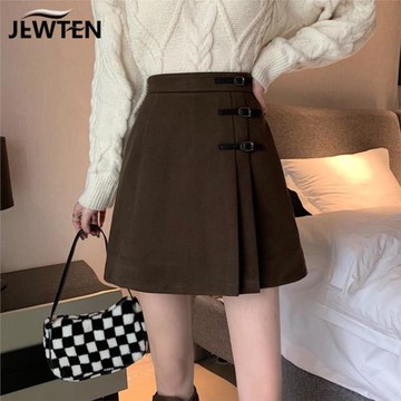 秋冬季加厚西裝毛呢百褶半身裙子女2025新款小個子高腰a字短裙褲