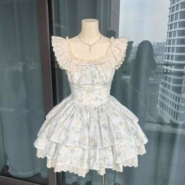 臺灣出貨 免運法式甜美碎花蓬蓬公主短裙夏季新款顯瘦收腰小飛袖連衣裙裙子0911