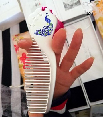 足銀999純銀梳子女 旗袍 東方韻 孔雀牡丹鴛鴦荷花頭梳母親節禮物