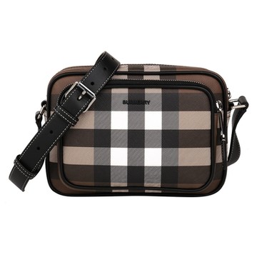 BURBERRY 巴寶莉  PADDY 經典格紋帆布斜背方包(黑咖x棕)