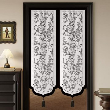 【免打孔遮光】門簾 隔斷簾 臥室門簾 客廳門簾 廚房門簾 衛生間門簾 法式蕾絲 半透隱私 伸縮杆安裝 多場景適用