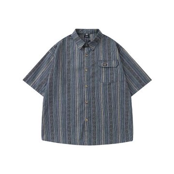 From Mars 放慢倍數 復古國潮風慵懶夏季寬松休閑短袖襯衫BF