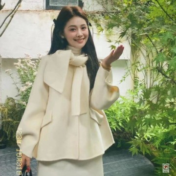 ❄限時下殺❄法式千金呢子斗篷大衣寬鬆顯瘦高級感白色毛呢外套半身裙套裝女冬