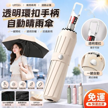 自動晴雨傘 防曬遮陽傘 折疊雨傘 掛扣雨傘 輕量便攜傘 抗風黑膠傘 透明手柄傘 女生雨傘 高顏值傘 隨身掛傘