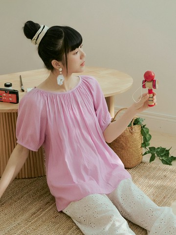 抽皺圓領荷葉邊V領泡泡袖正反兩穿上衣