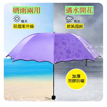 【913生活百貨】荷葉邊遇水開花 晴雨傘 三折傘 黑膠 遮陽傘《遇水開花遮陽傘YJ0203》