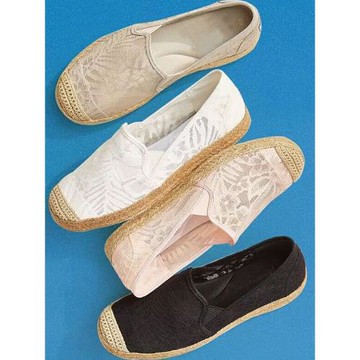 SIKAIWU漁夫鞋女款夏季透氣蕾絲鏤空平底一腳蹬懶人媽媽孕婦布鞋