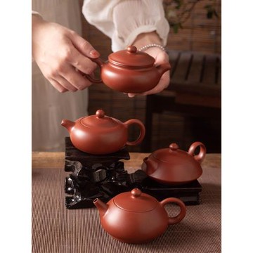 潮州手拉壺半手工朱泥壺小容量仿古壺功夫茶具家用泡茶壺紫砂壺