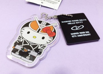 【震撼精品百貨】Hello Kitty 凱蒂貓~HELLO KITTY假面聯名款壓克力鑰匙圈-橘