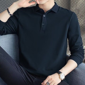 長袖polo衫t恤 男士秋季商務休閒免燙透氣翻領上衣打底衫