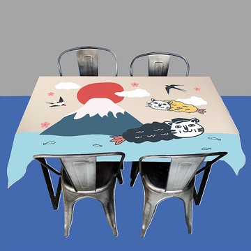 貓 富士山 桌布 露營