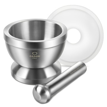 CASANI 頂級不鏽鋼臼 3件組  矽膠蓋(11.5 cm)+研杵(13 x 3.3 cm)+研缽(8.8 x 11.5cm)  1組