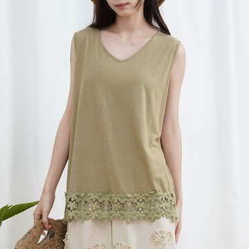 立體刺繡花下擺無袖上衣108857